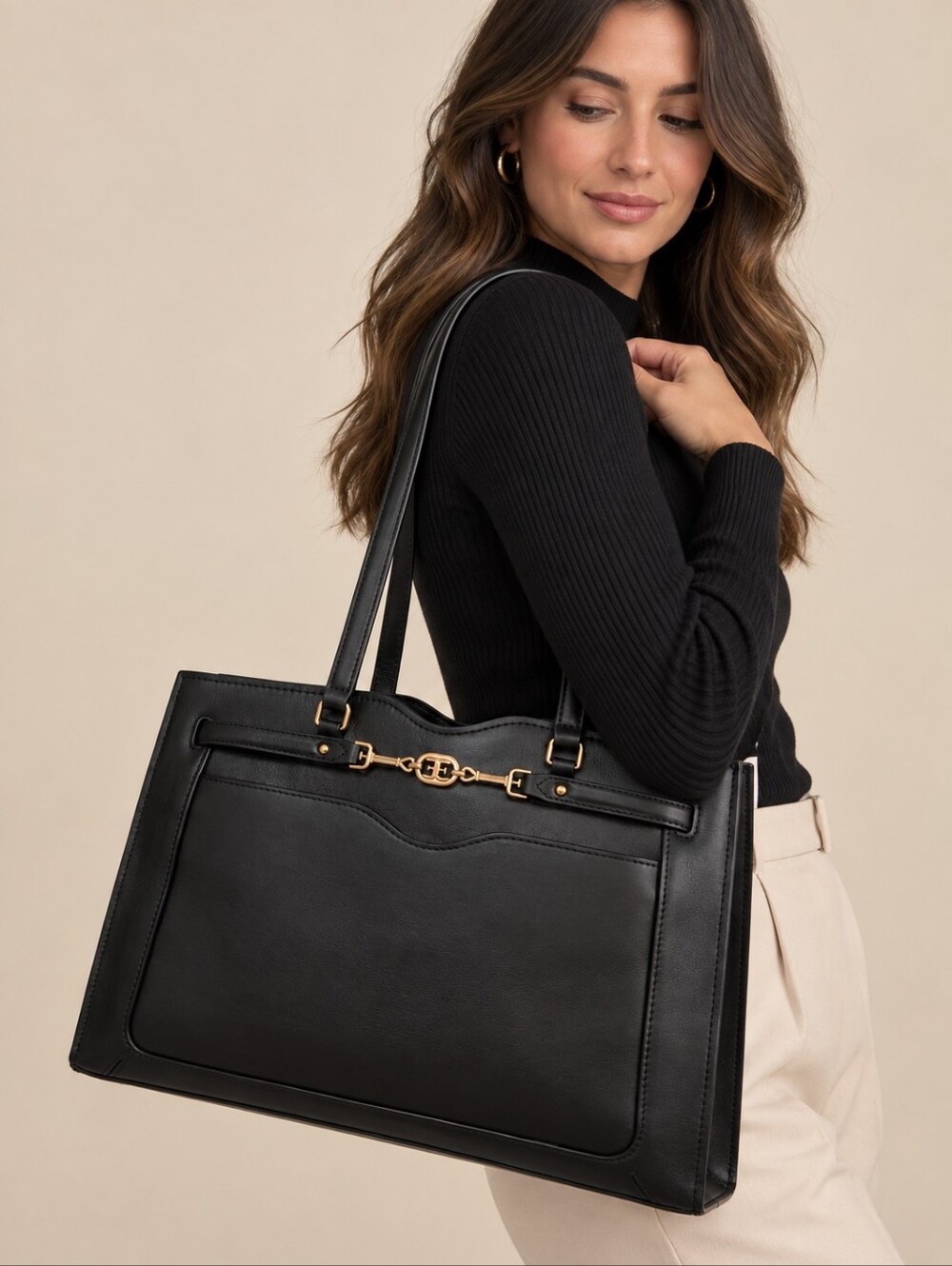 Sam Edelman Loraine Box Genuine leather Black Tote Workbag